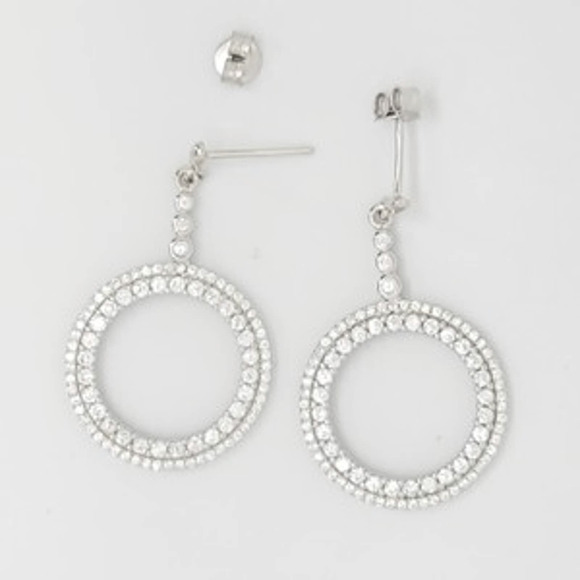 Platinum Plated .925 SS 1.67cttw Diamond  Simulant Circle Earrings - Picture 3 of 9